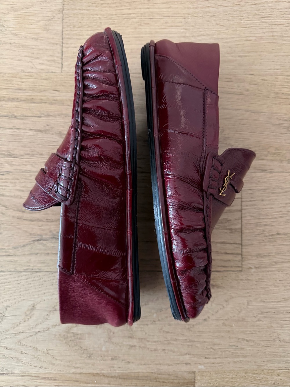 Saint Laurent Burgundy Patent Leather Penny Loafers - Picture 2 of 2